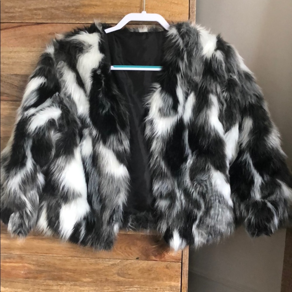 Salt and Pepper Faux Fur Coat